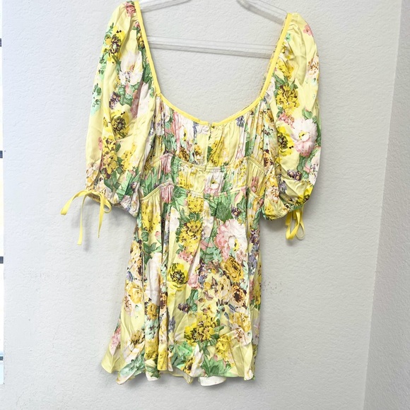 For Love & Lemons Leigh Floral Mini Dress Yellow Size Large - Picture 3 of 5